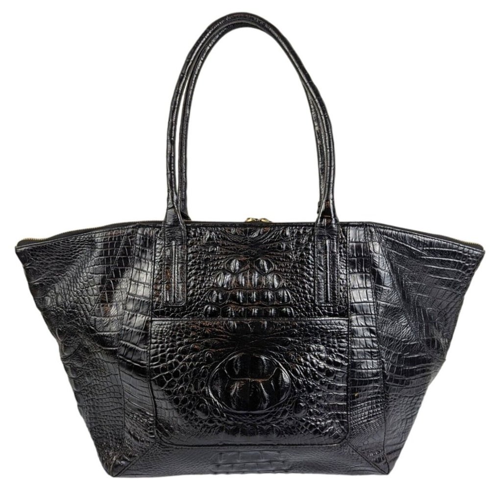 Brahmin Black Crocodile Leather Shopper Shoulder Bag Tote Large - Picture 2 of 9